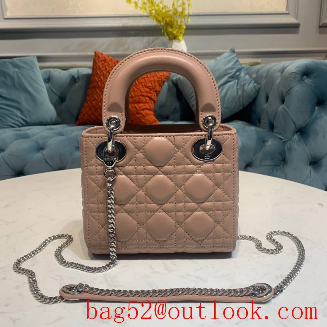 Dior mini Imported primary color cannage lambskin material silver metal accessories pink tote handbag