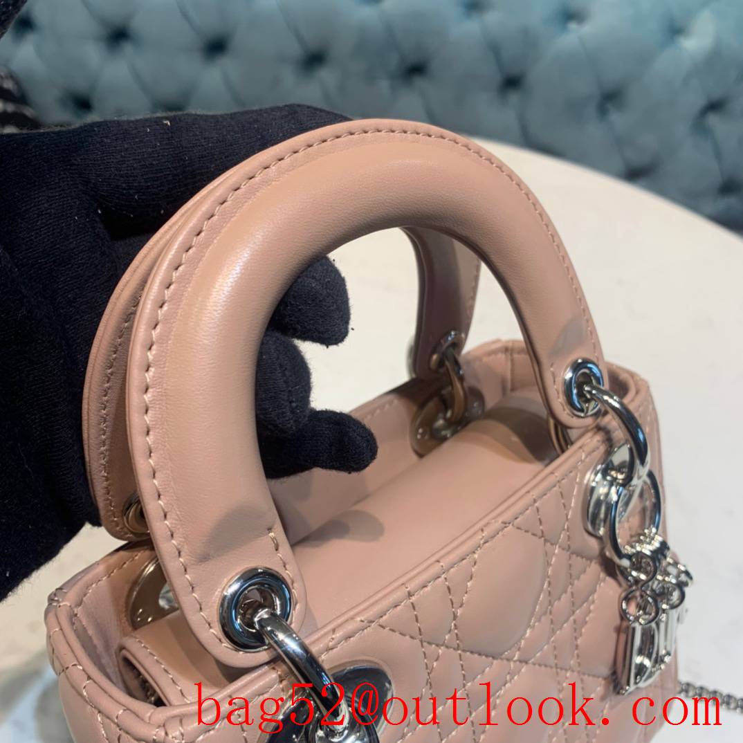 Dior mini Imported primary color cannage lambskin material silver metal accessories pink tote handbag