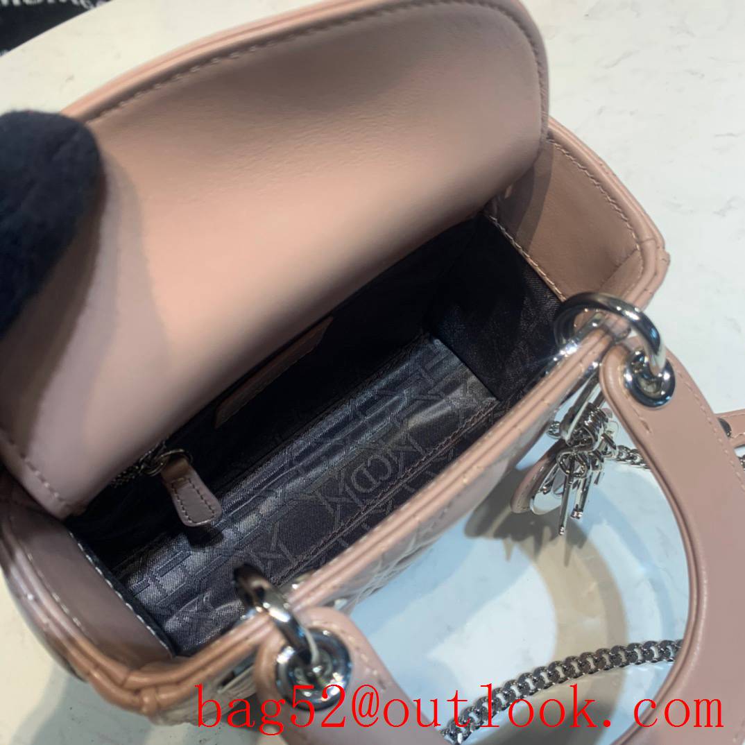 Dior mini Imported primary color cannage lambskin material silver metal accessories pink tote handbag