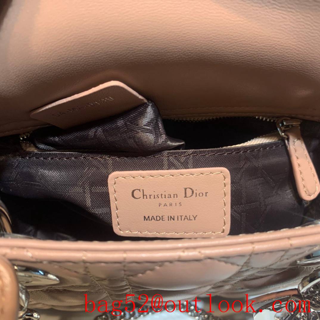 Dior mini Imported primary color cannage lambskin material silver metal accessories pink tote handbag