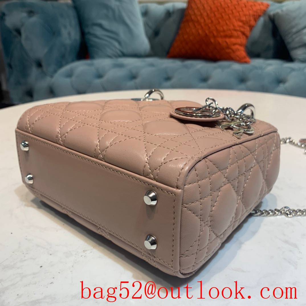 Dior mini Imported primary color cannage lambskin material silver metal accessories pink tote handbag