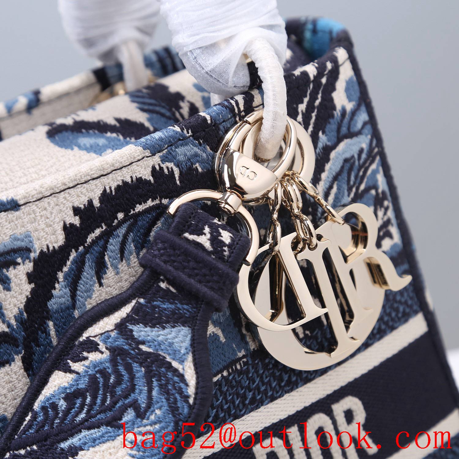 Dior Natural elements Vegetation Jouy print Blue embroidery pattern book tote handbag bag