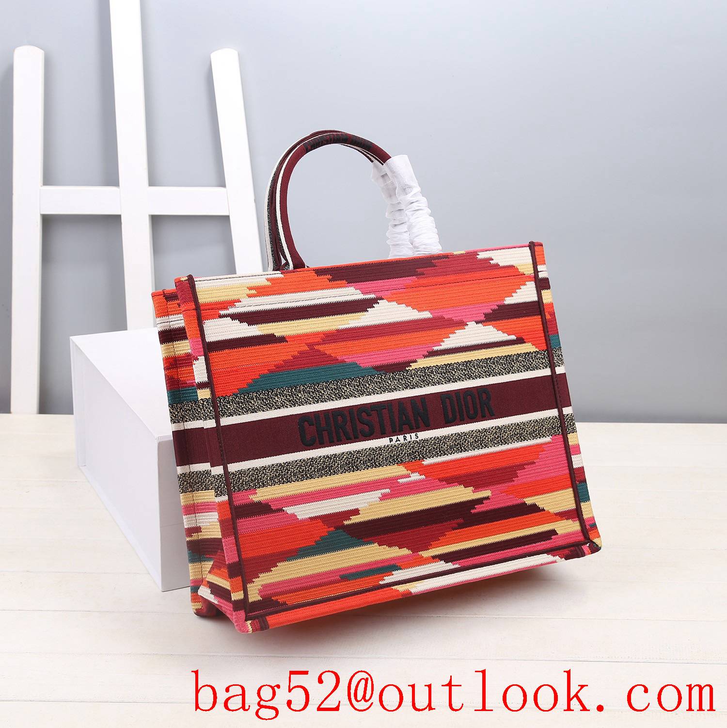 Dior colorful Mushroom print summer rainbow canvas tote large bag