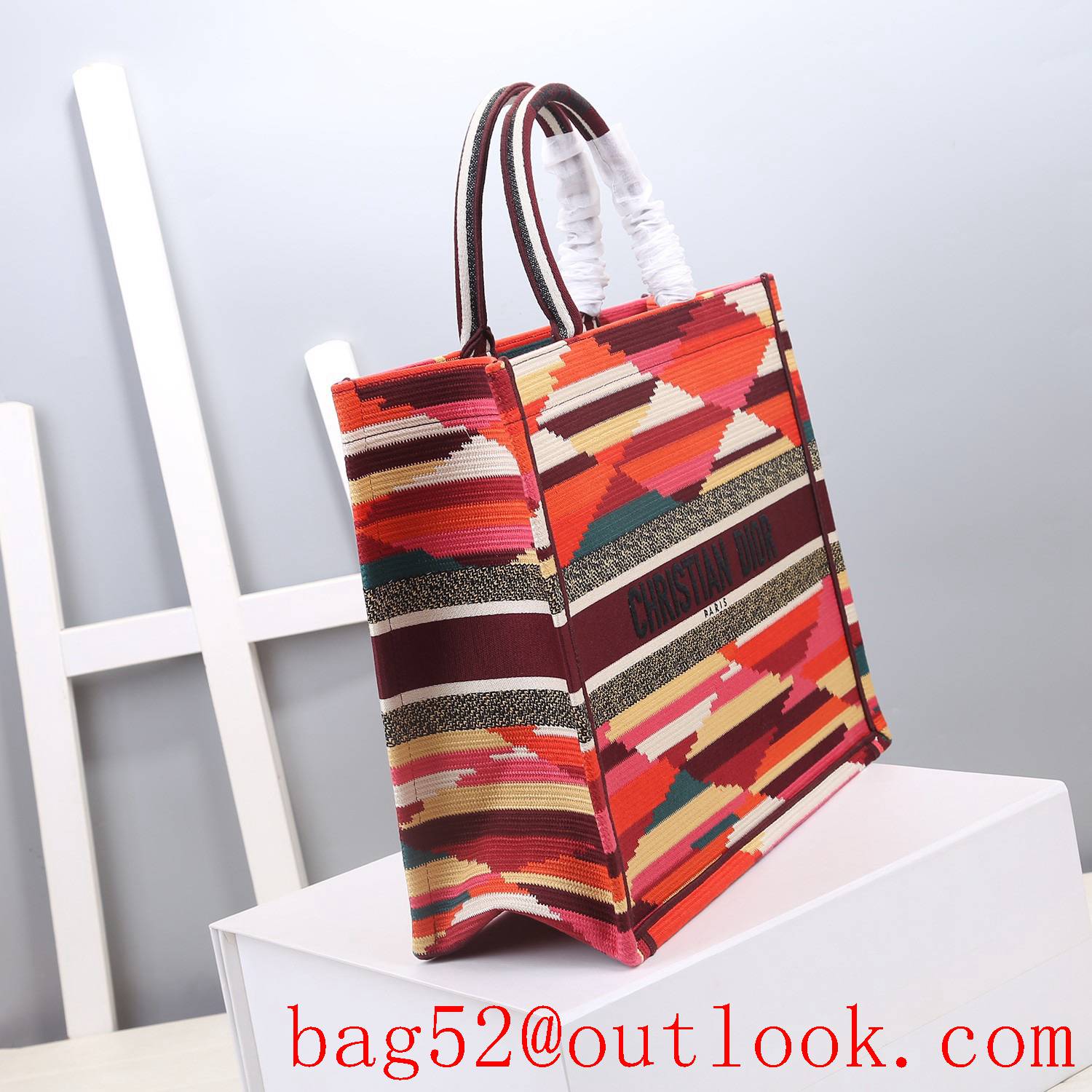 Dior colorful Mushroom print summer rainbow canvas tote large bag