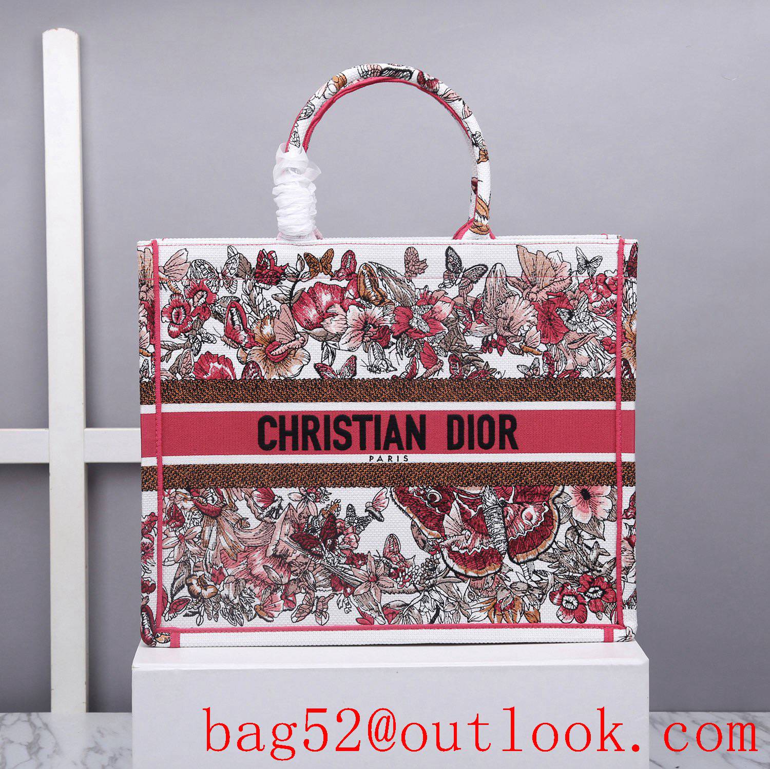 Dior book tote large red flower retro shopping bag handbag