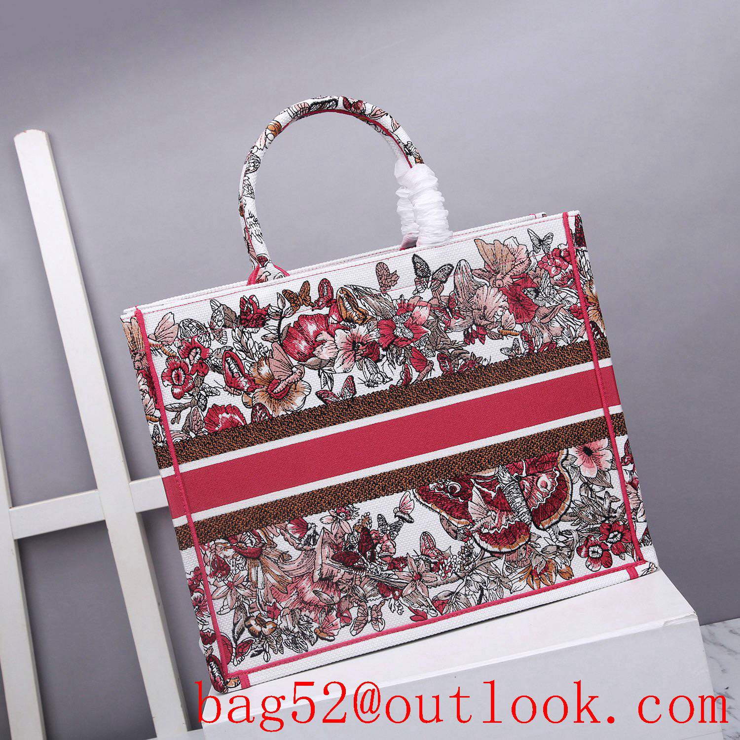 Dior book tote large red flower retro shopping bag handbag