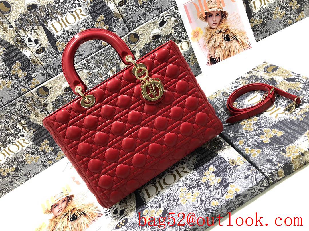 Dior new seven-grid flap sheepskin medium red Classic Cannage Stitch tote bag