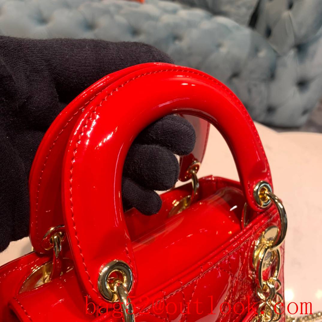 Dior Cannage sheepskin medium red Cannage Stitching Patent Leather tote handbag bag