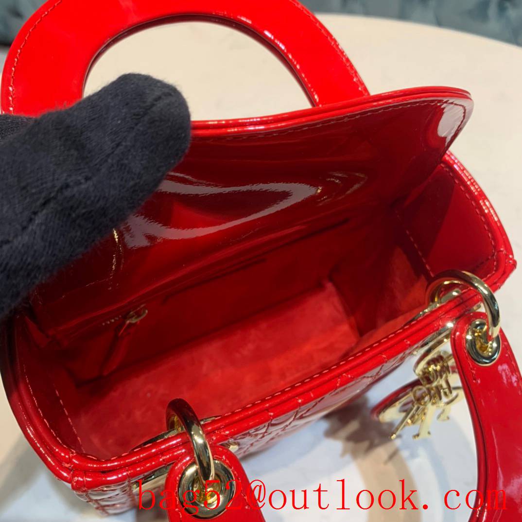 Dior Cannage sheepskin medium red Cannage Stitching Patent Leather tote handbag bag