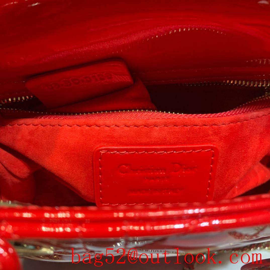 Dior Cannage sheepskin medium red Cannage Stitching Patent Leather tote handbag bag