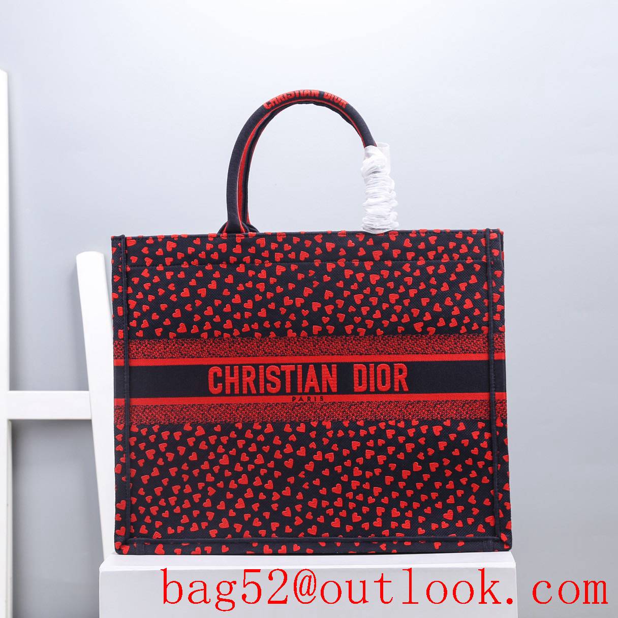 Dior large Chic print red love full small heart tote handbag lady bag