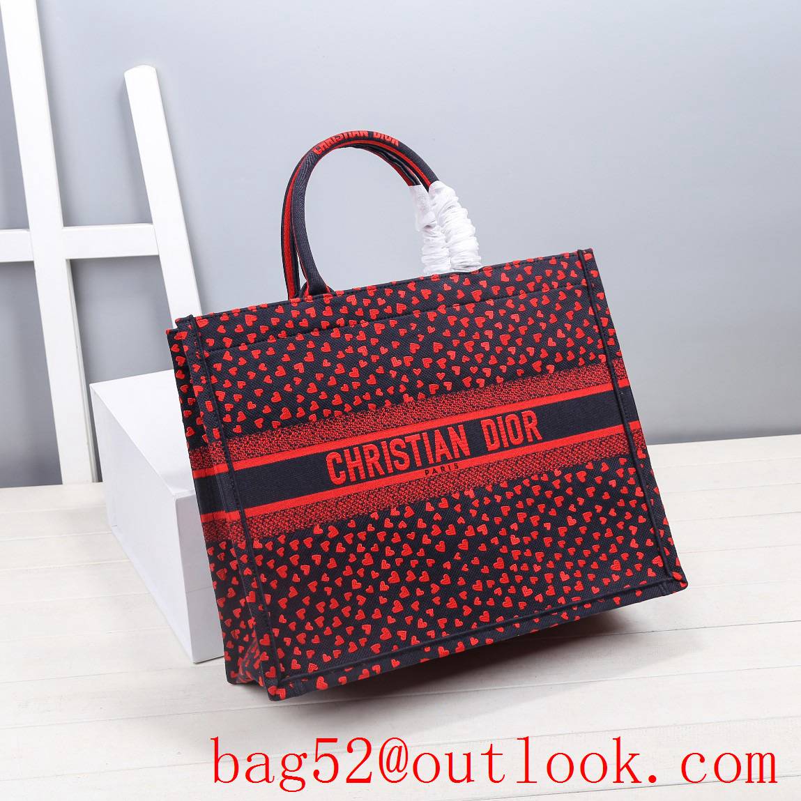 Dior small Chic print red love full small heart tote handbag lady bag