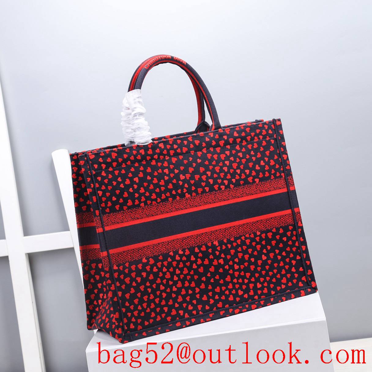 Dior small Chic print red love full small heart tote handbag lady bag