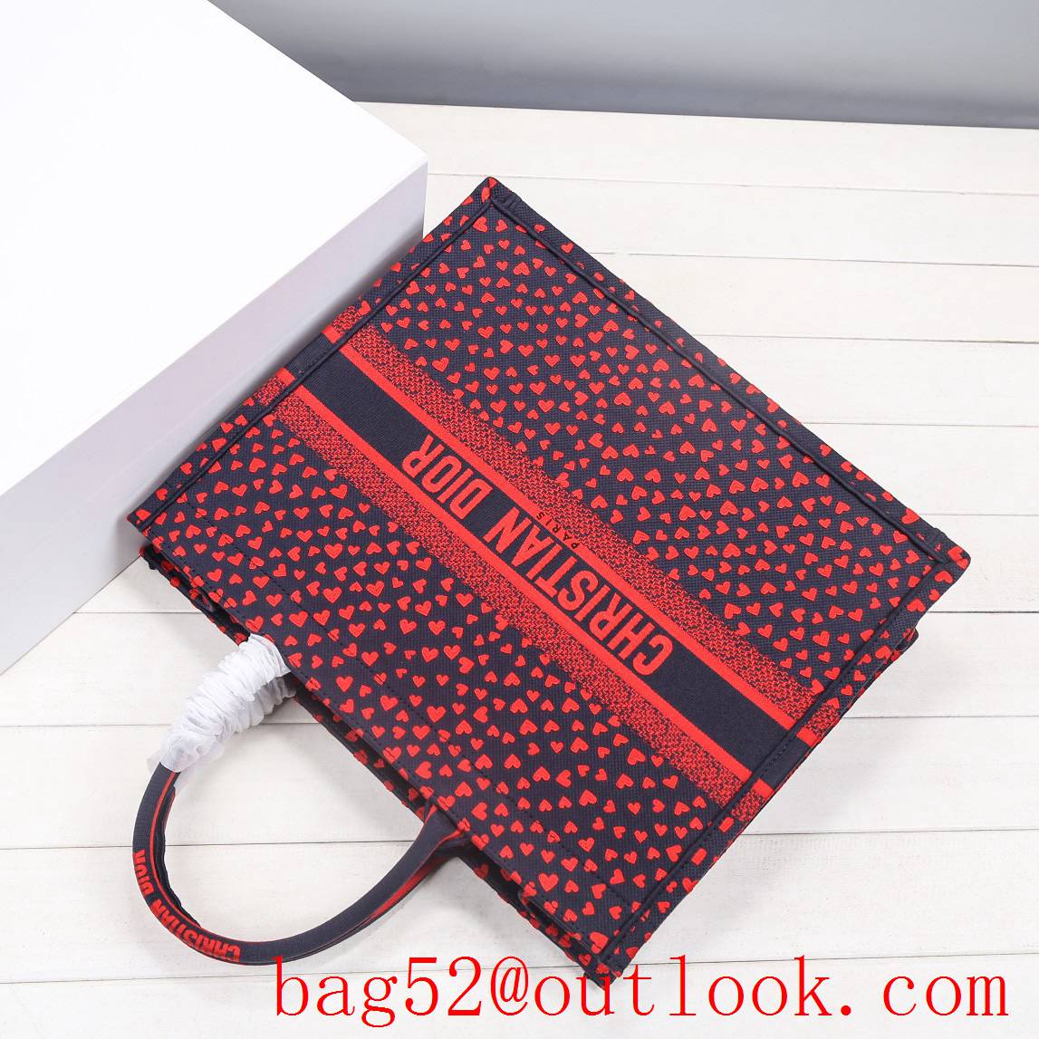 Dior small Chic print red love full small heart tote handbag lady bag