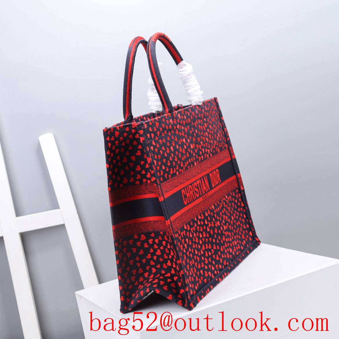 Dior small Chic print red love full small heart tote handbag lady bag