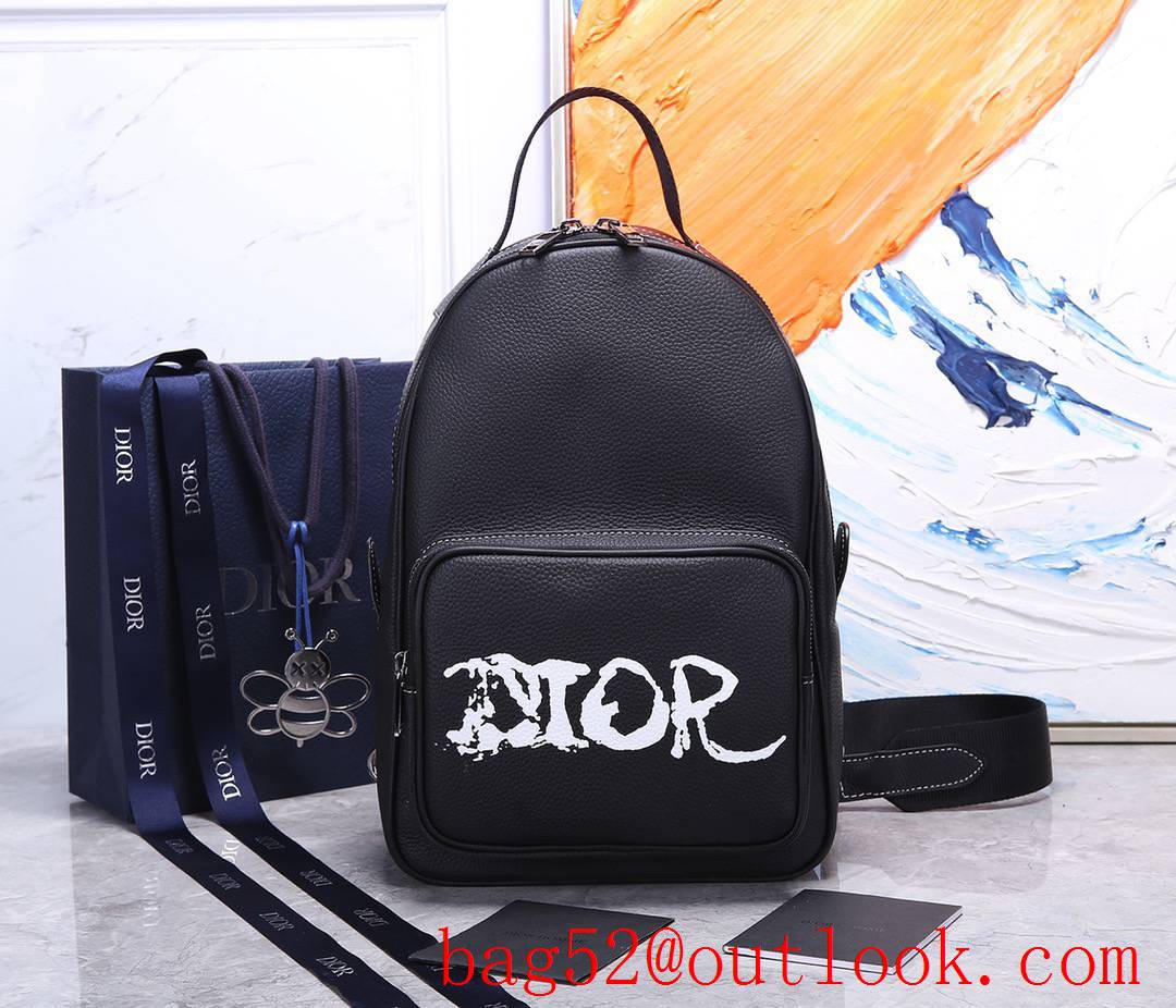 Dior Black Grained Calfskin White DIOR AND PETER Logo backpack shoulder bag