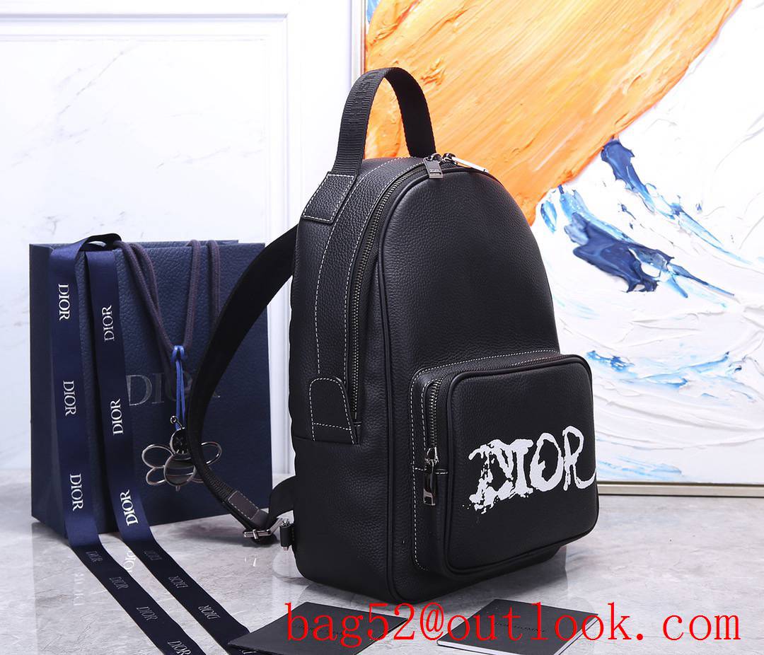 Dior Black Grained Calfskin White DIOR AND PETER Logo backpack shoulder bag