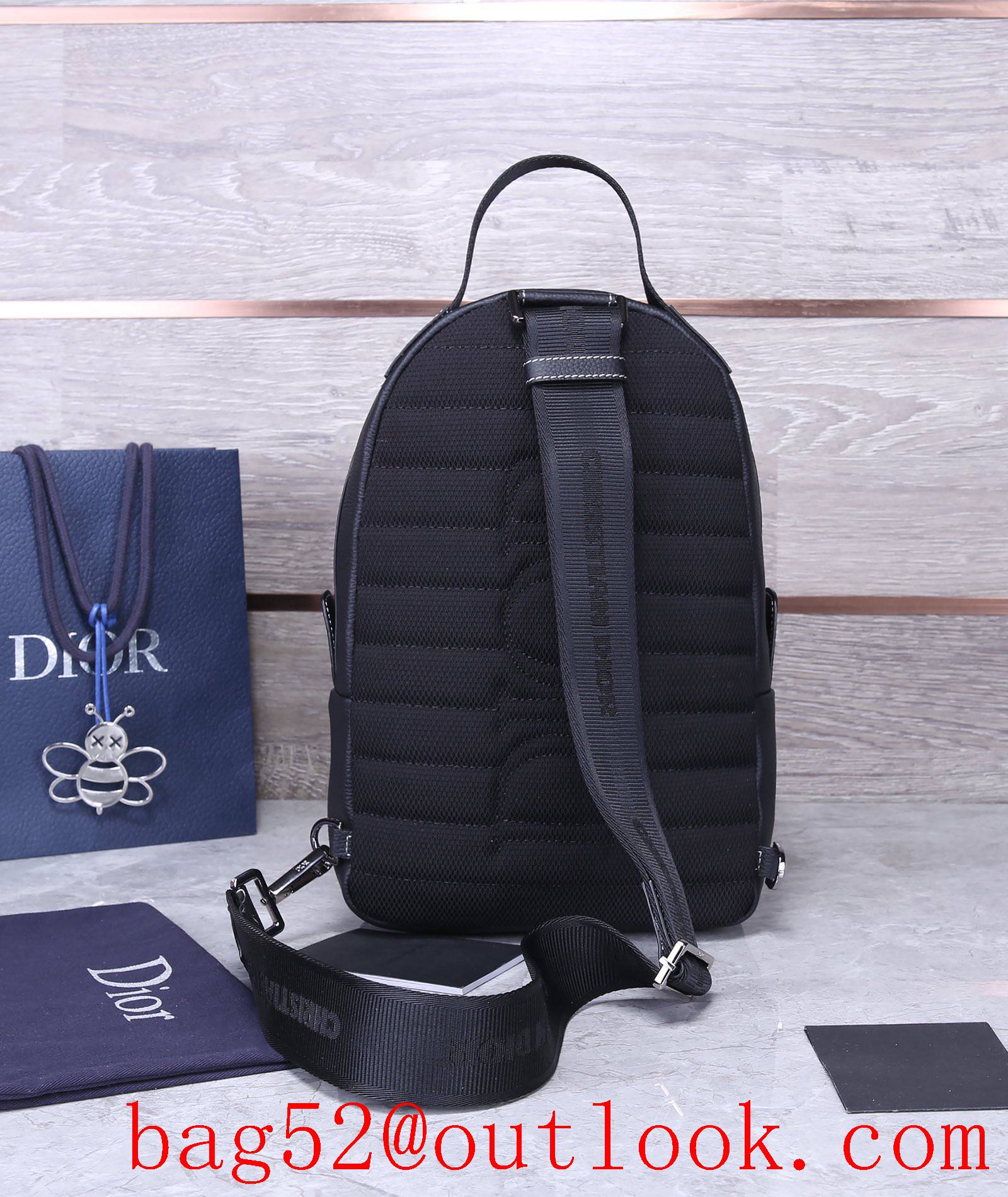 Dior Black Grained Calfskin White DIOR AND PETER Logo backpack shoulder bag