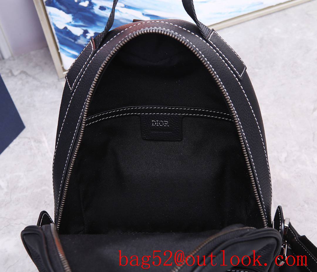 Dior Black Grained Calfskin White DIOR AND PETER Logo backpack shoulder bag