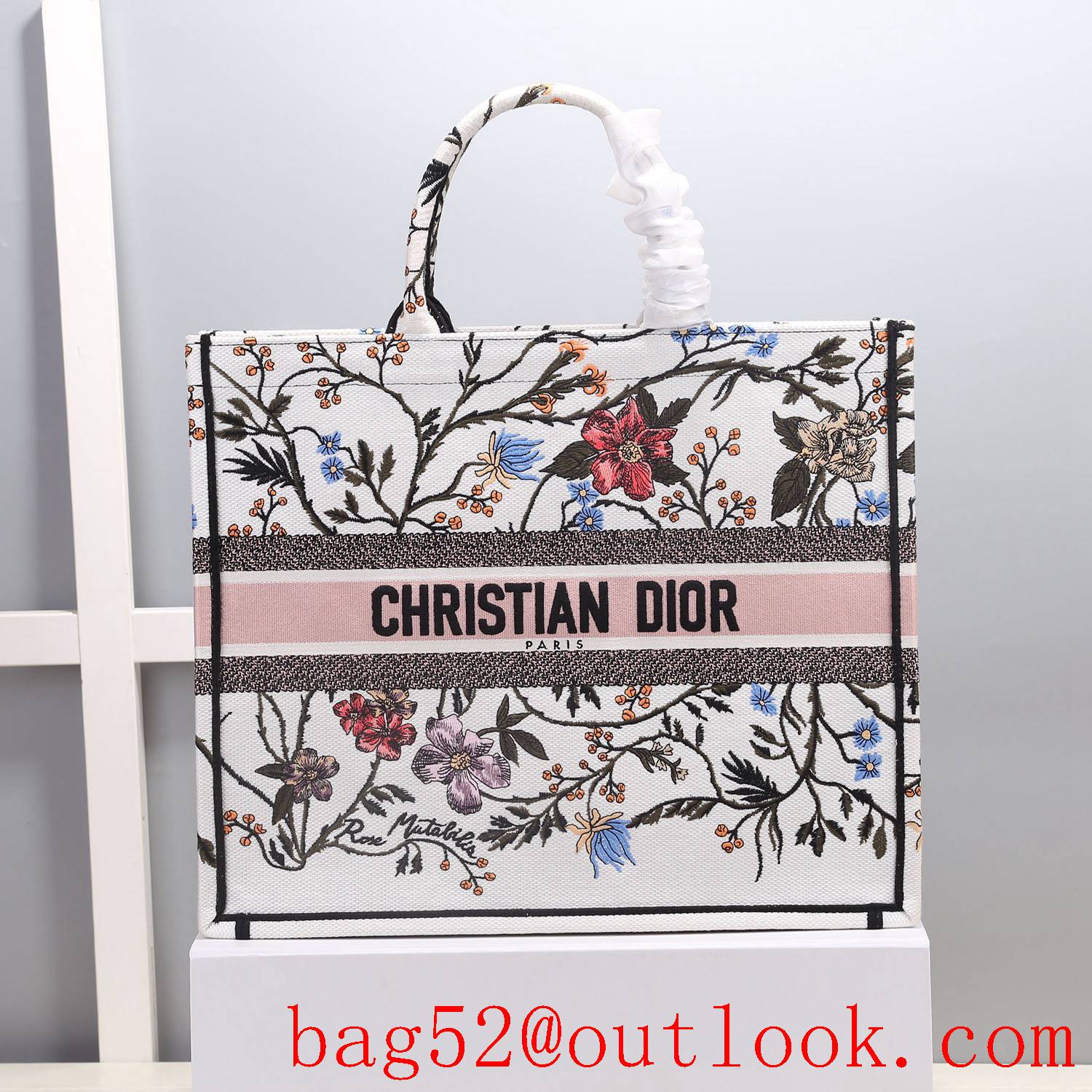 Dior large rose flower red shopping book tote lady bag