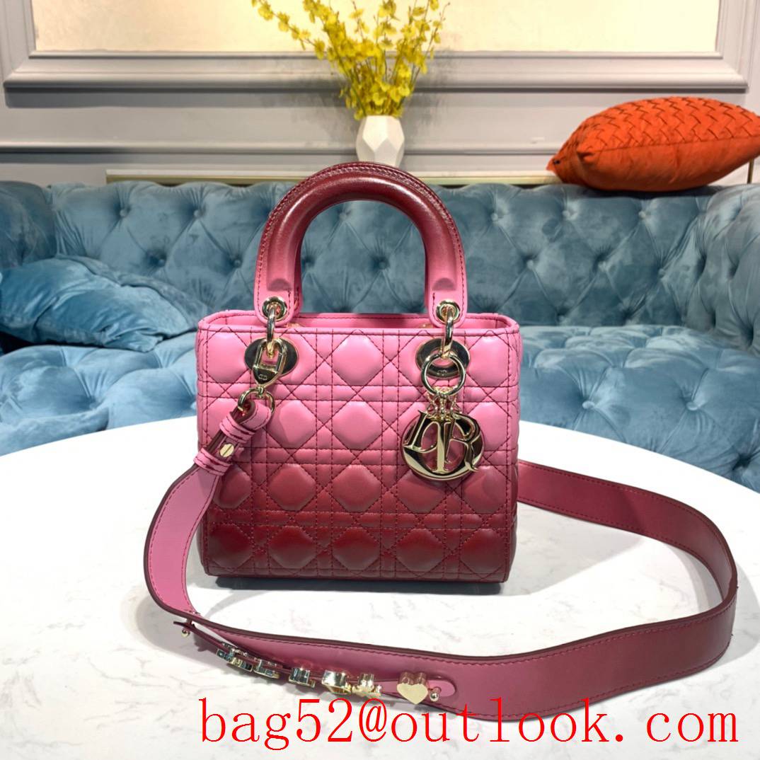 Dior fairy-like gradient rose red gradient shoulder crossbody Lamb Leather Cannage handbag
