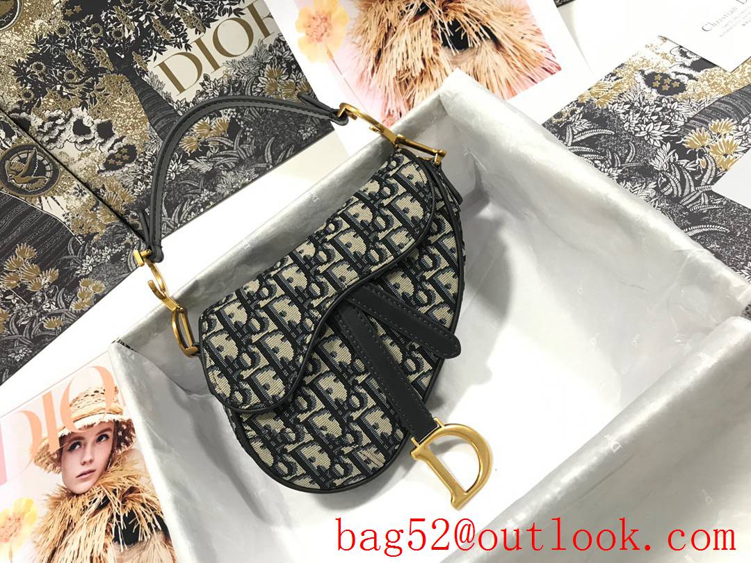 Dior Saddle Canvas "D" Magnet Clasp Flap shoulder dark black small bag