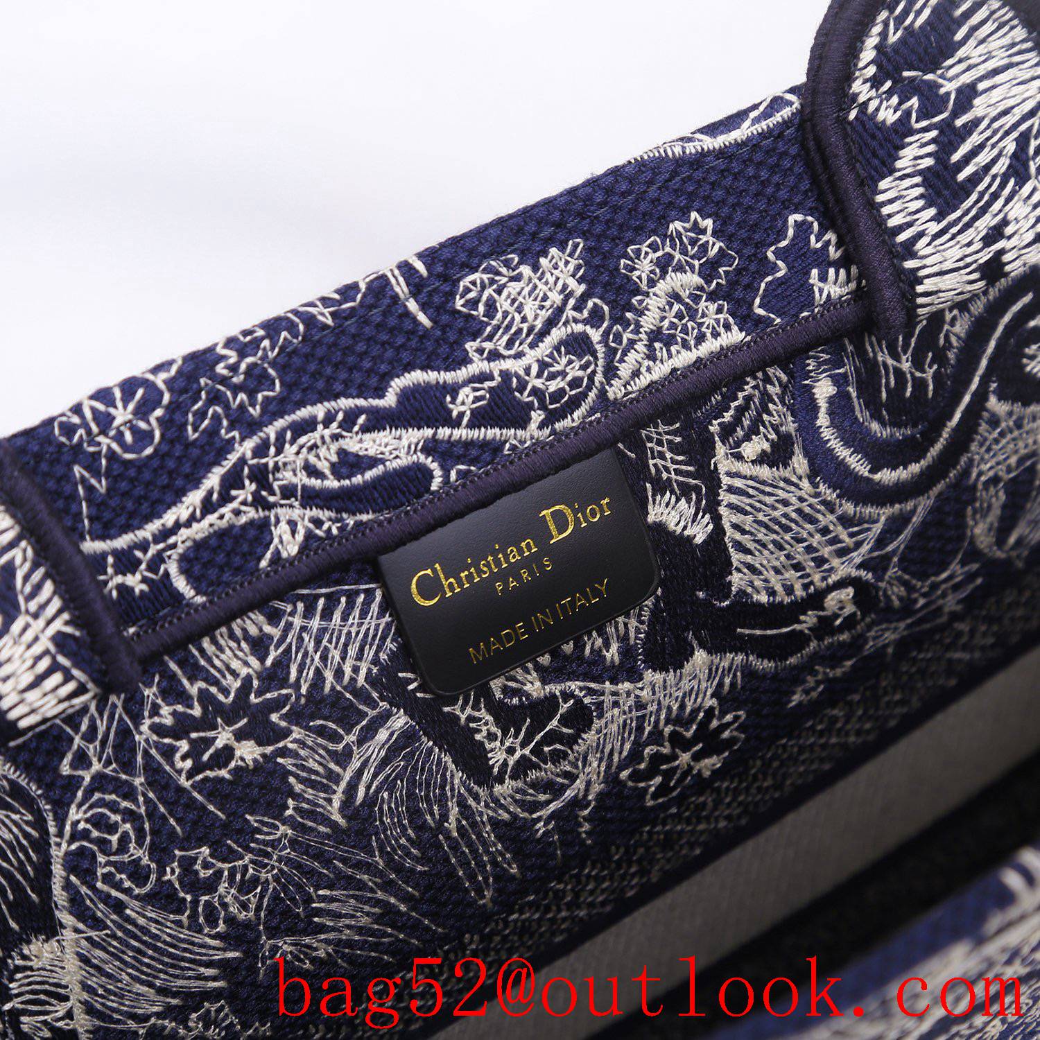 Dior Bayadere pattern mixed effect D-Stripes pattern embroidery book tote small blue tiger bag