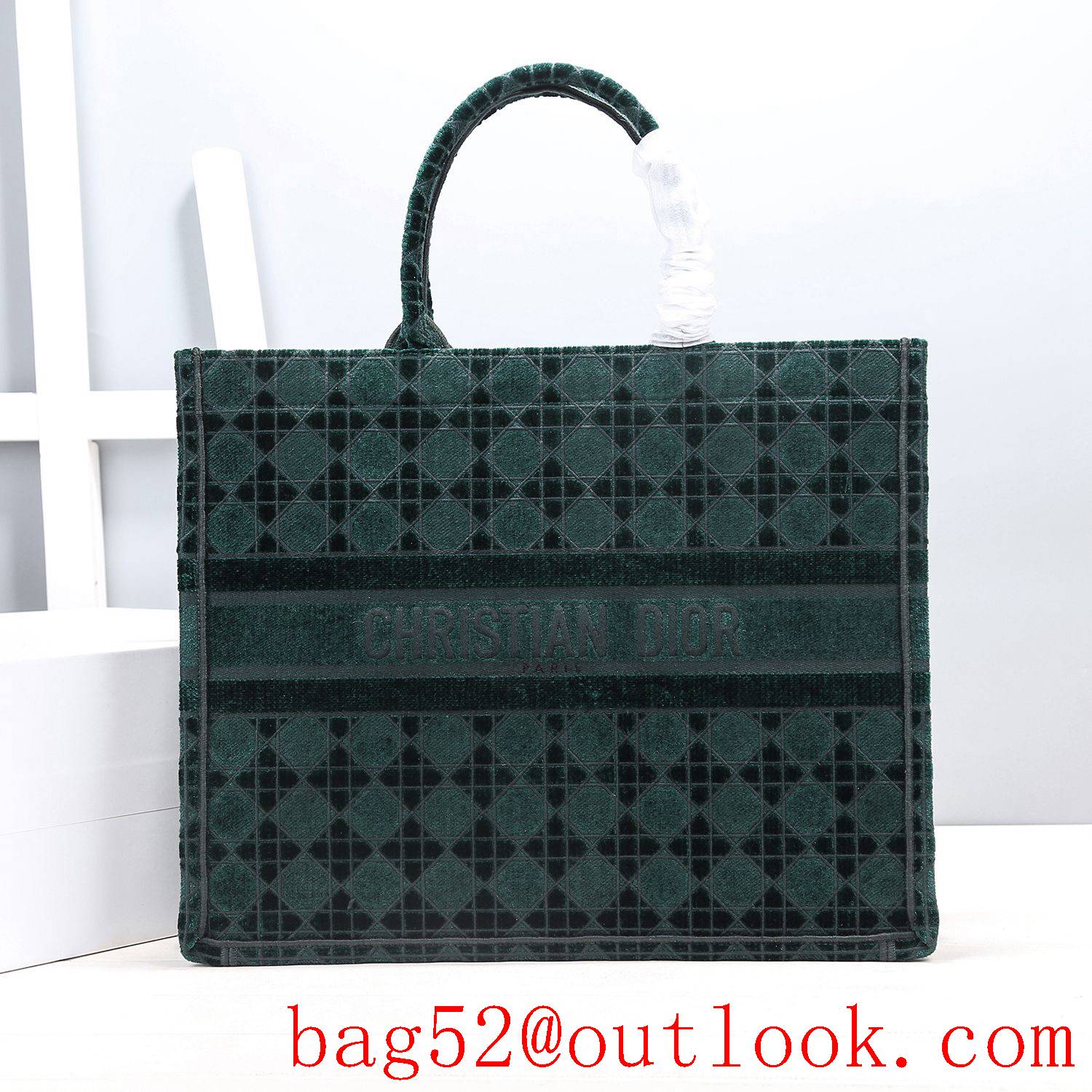 Dior velvet tote shopping handbag green large bag