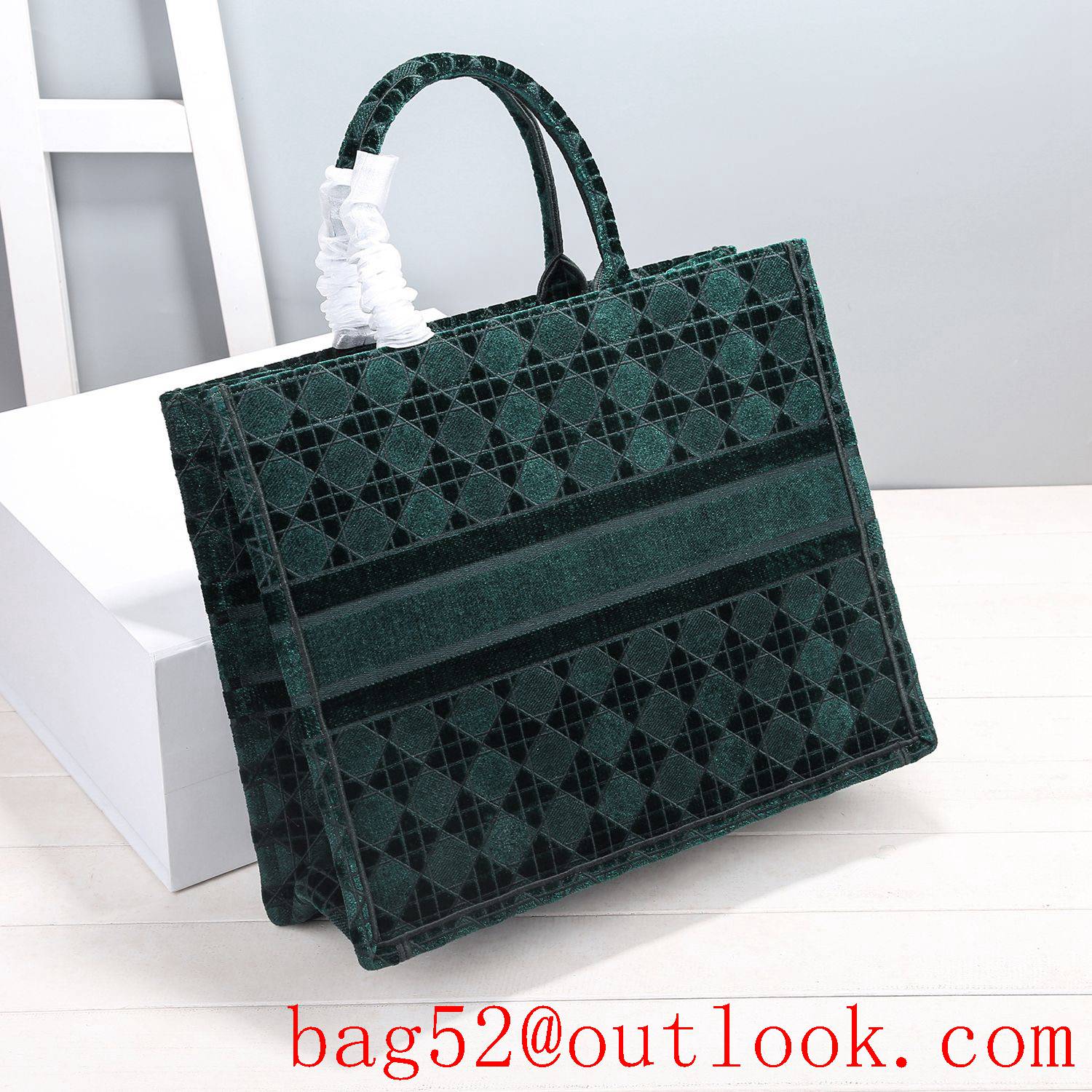 Dior velvet tote shopping handbag green large bag