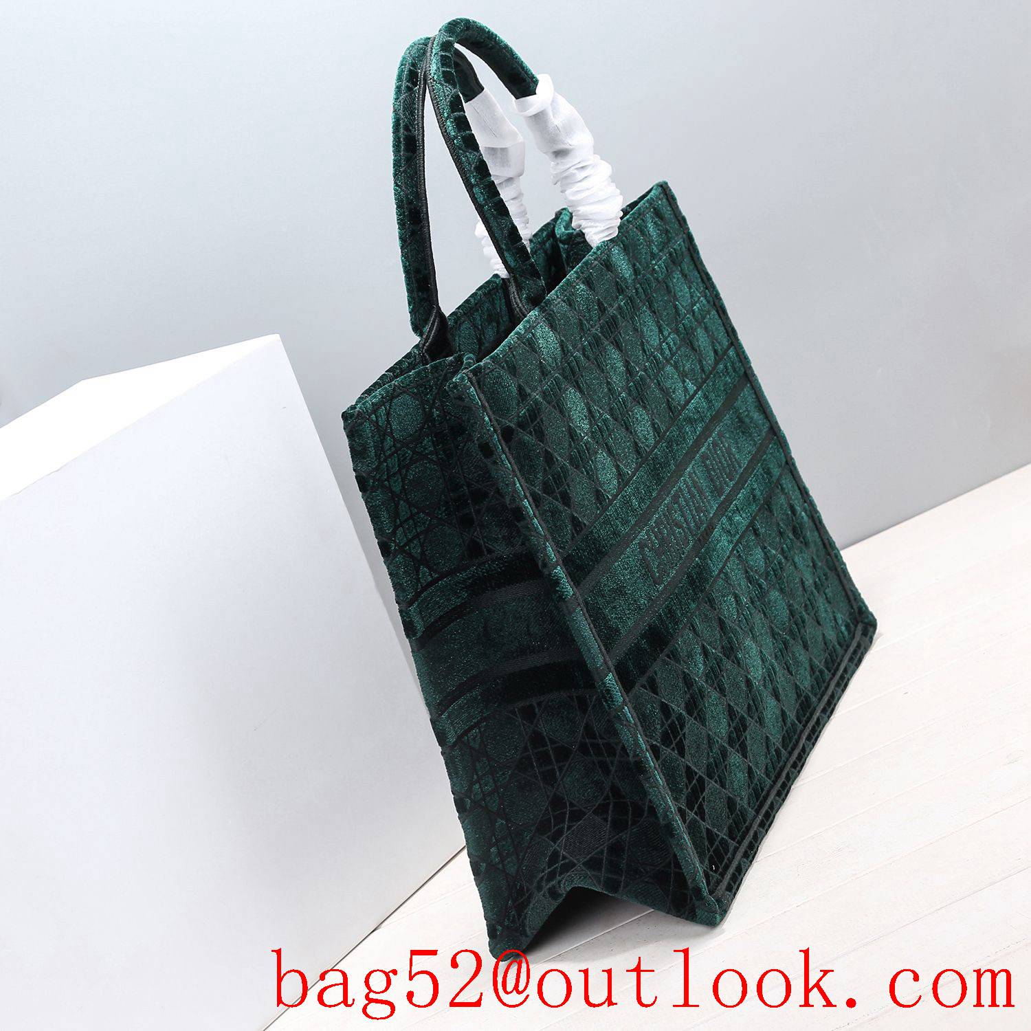 Dior velvet tote shopping handbag green large bag