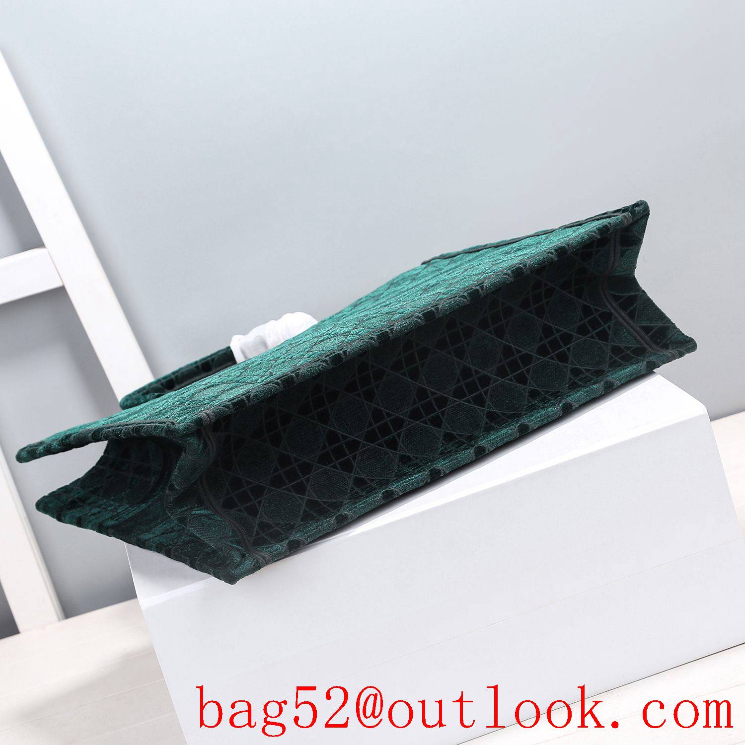 Dior velvet tote shopping handbag green large bag