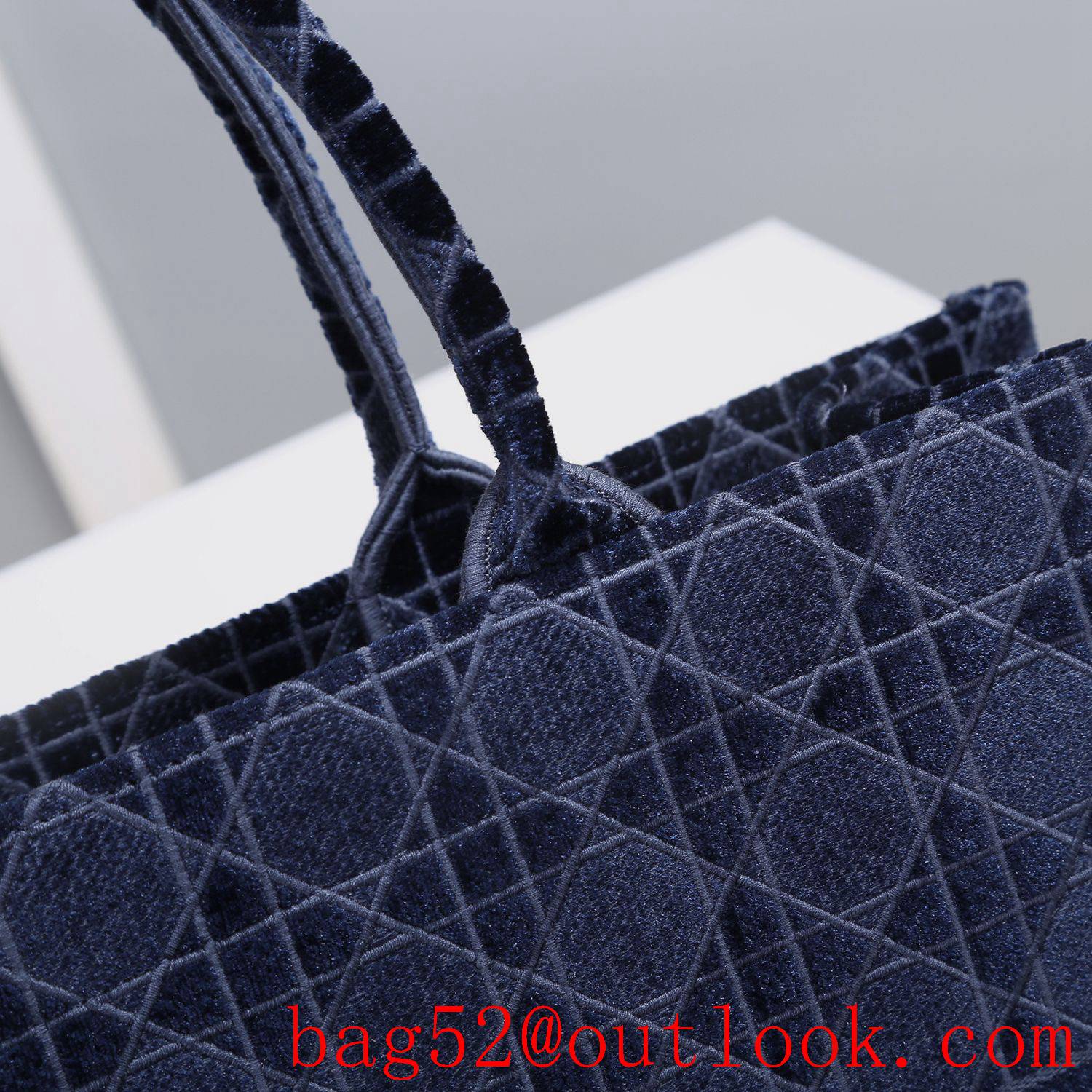 Dior velvet tote shopping navy blue handbag large bag