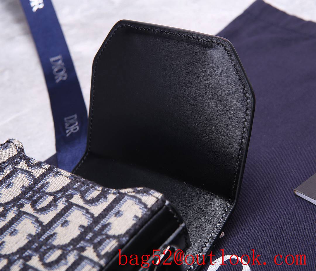 Dior vertical blue jacquard Front flap Black smooth calfskin adjustable shoulder strap bag