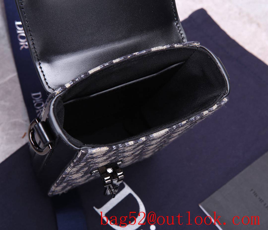 Dior vertical blue jacquard Front flap Black smooth calfskin adjustable shoulder strap bag