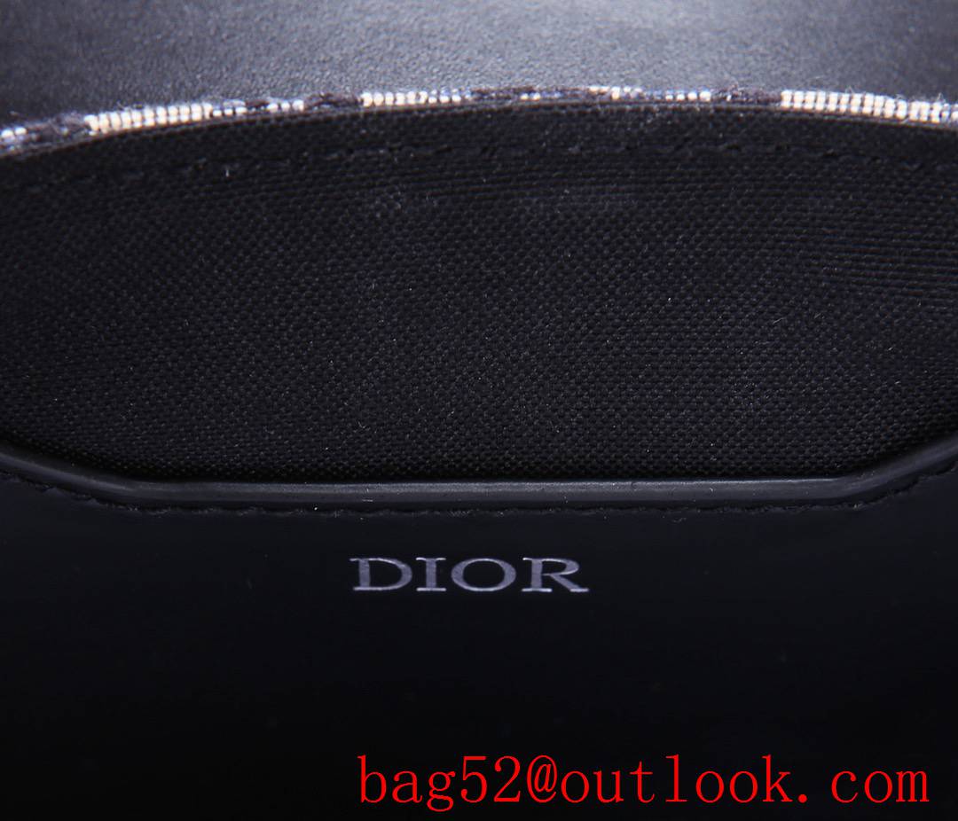 Dior vertical blue jacquard Front flap Black smooth calfskin adjustable shoulder strap bag