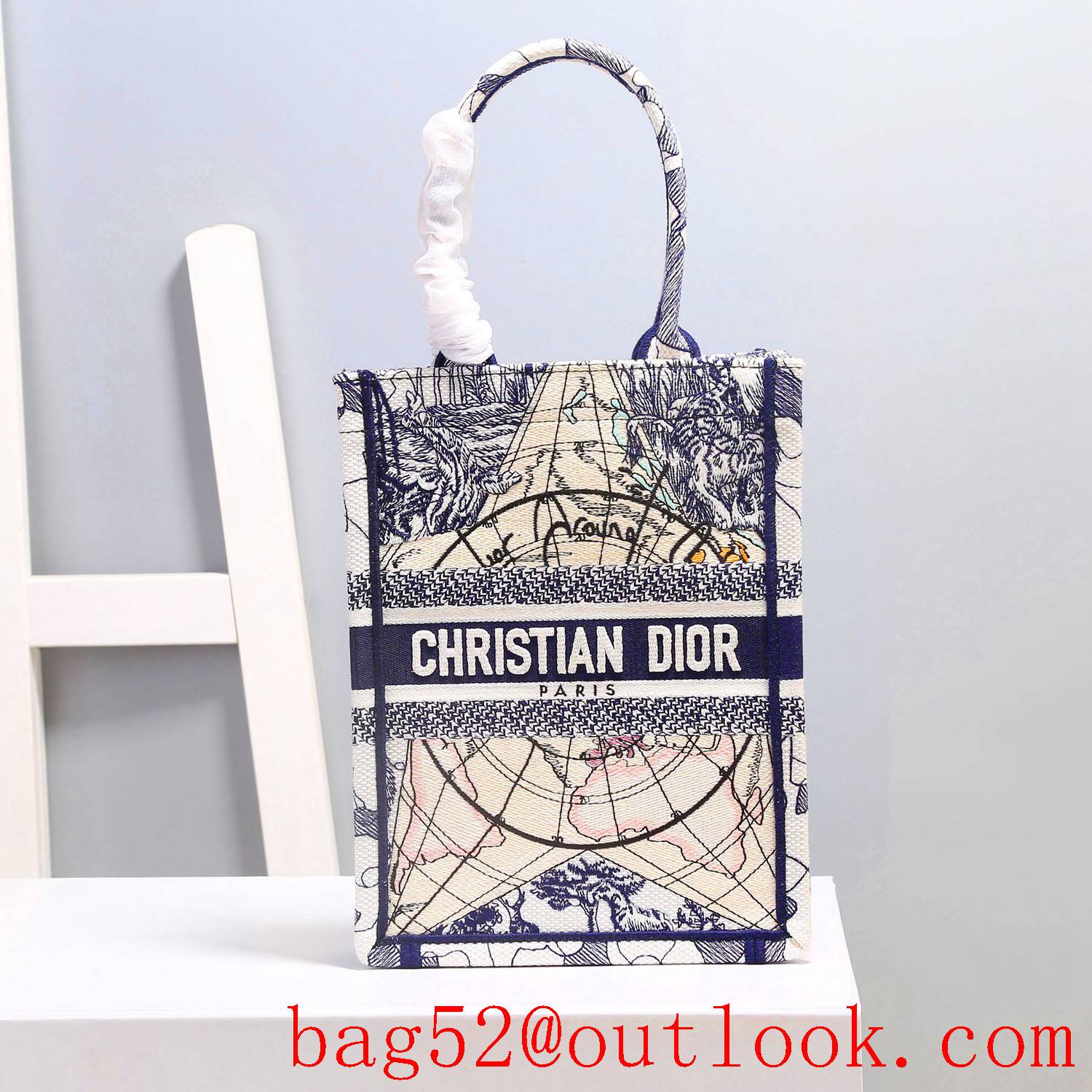 Dior newborn earth pentagram navy blue book tote small vertical lady bag handbag