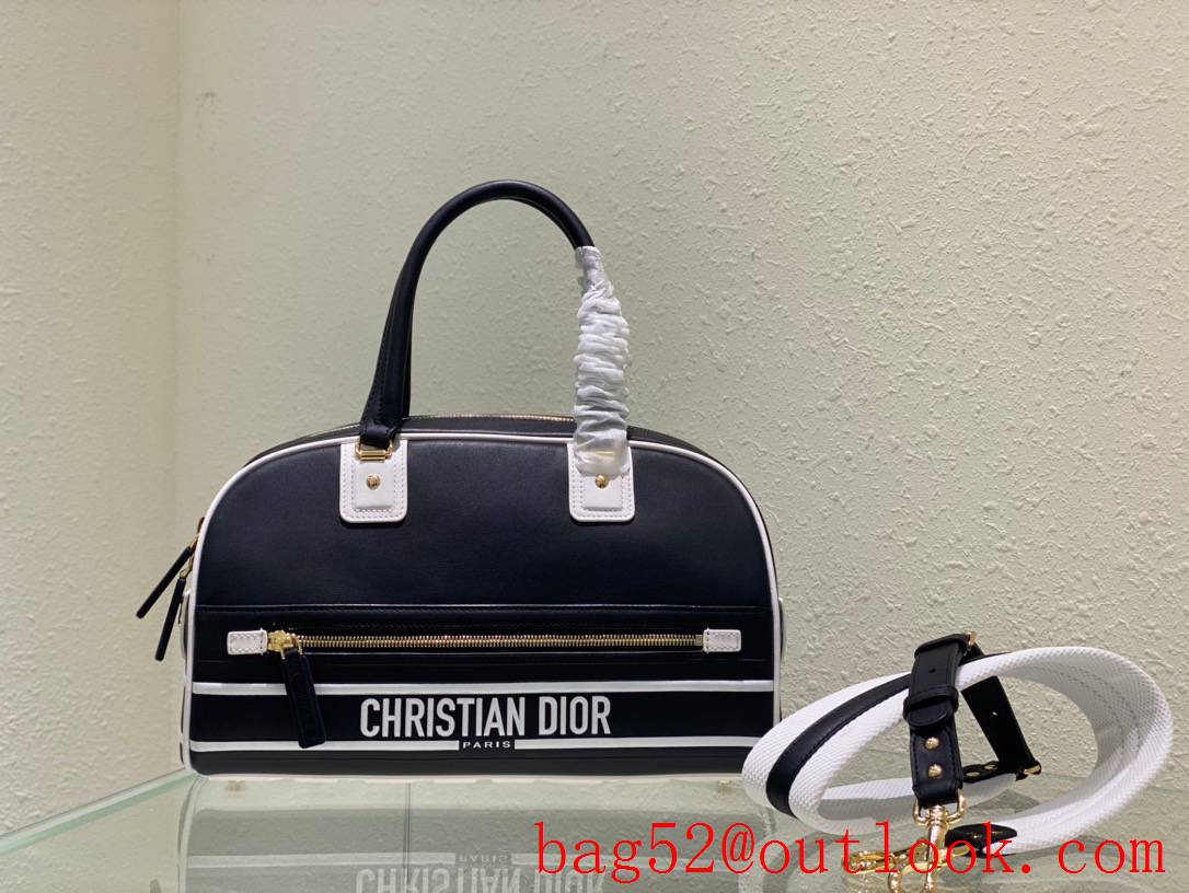 Dior black Medium Style New this season Dior Vibe Bowling leather embossed classic handbag