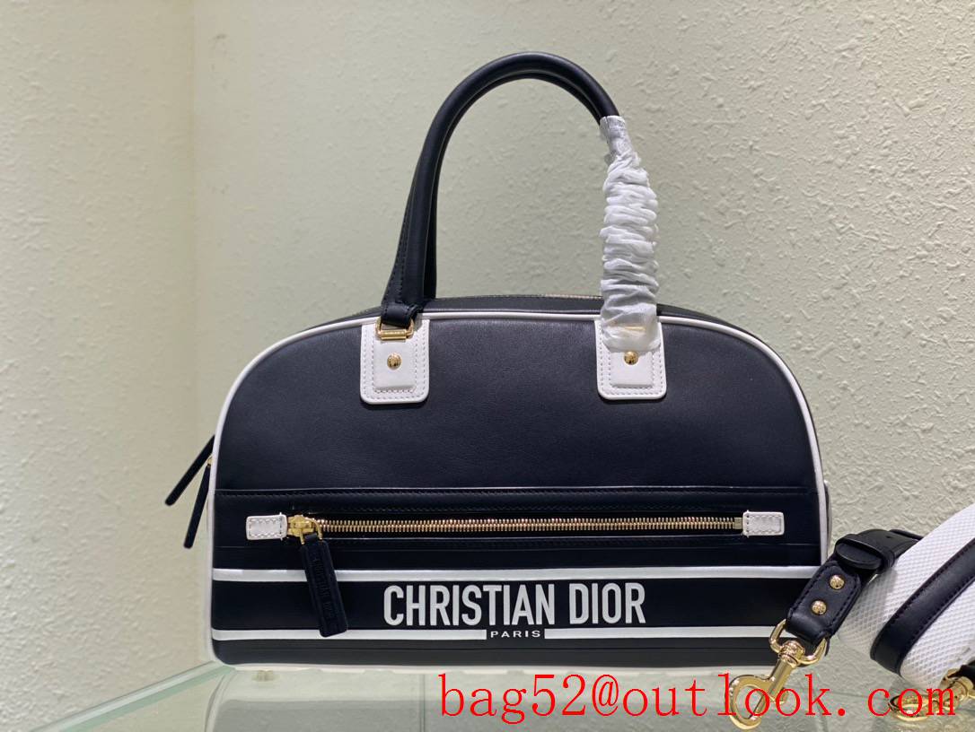 Dior black Medium Style New this season Dior Vibe Bowling leather embossed classic handbag