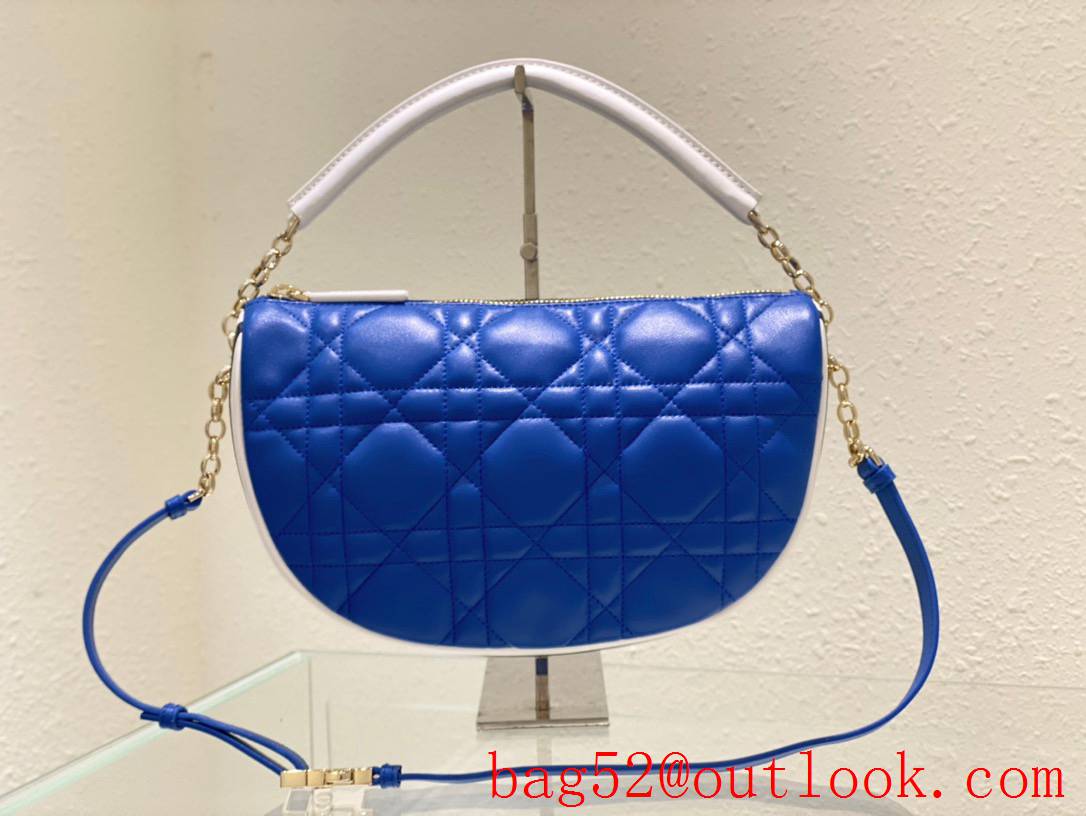 Dior soft blue calfskin with the signature enlarged cannage topstitching half moon shoulder bag