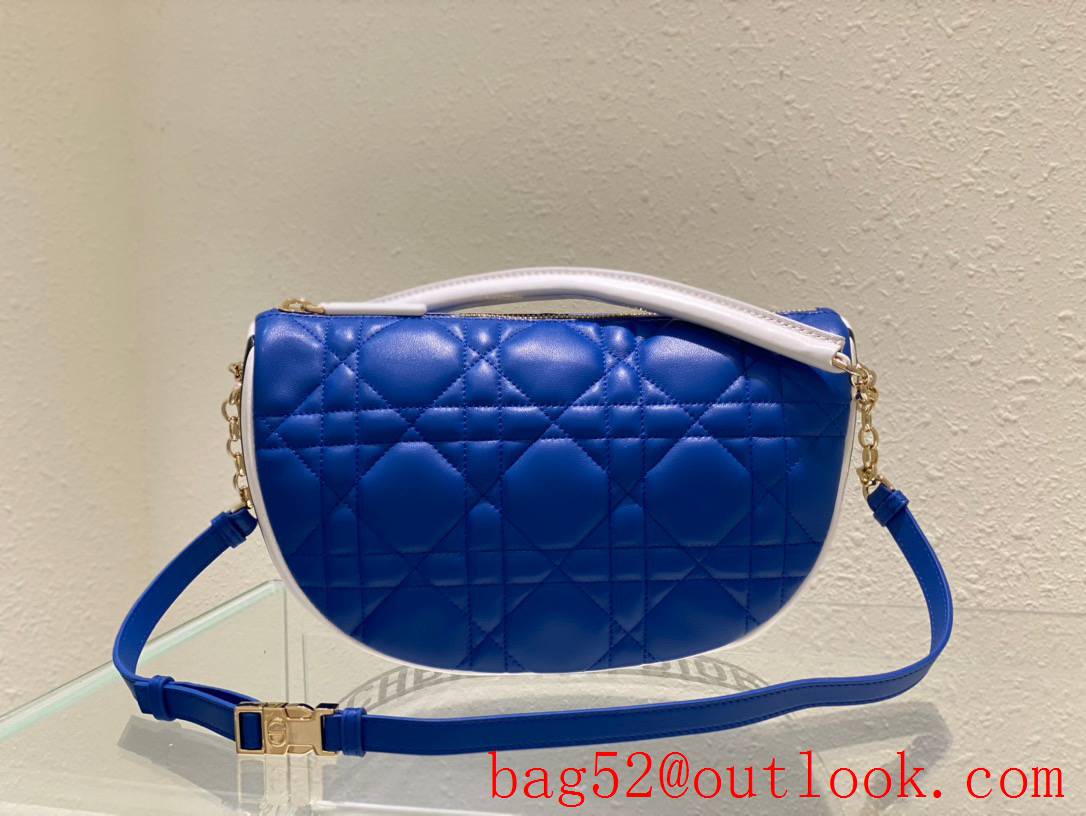 Dior soft blue calfskin with the signature enlarged cannage topstitching half moon shoulder bag