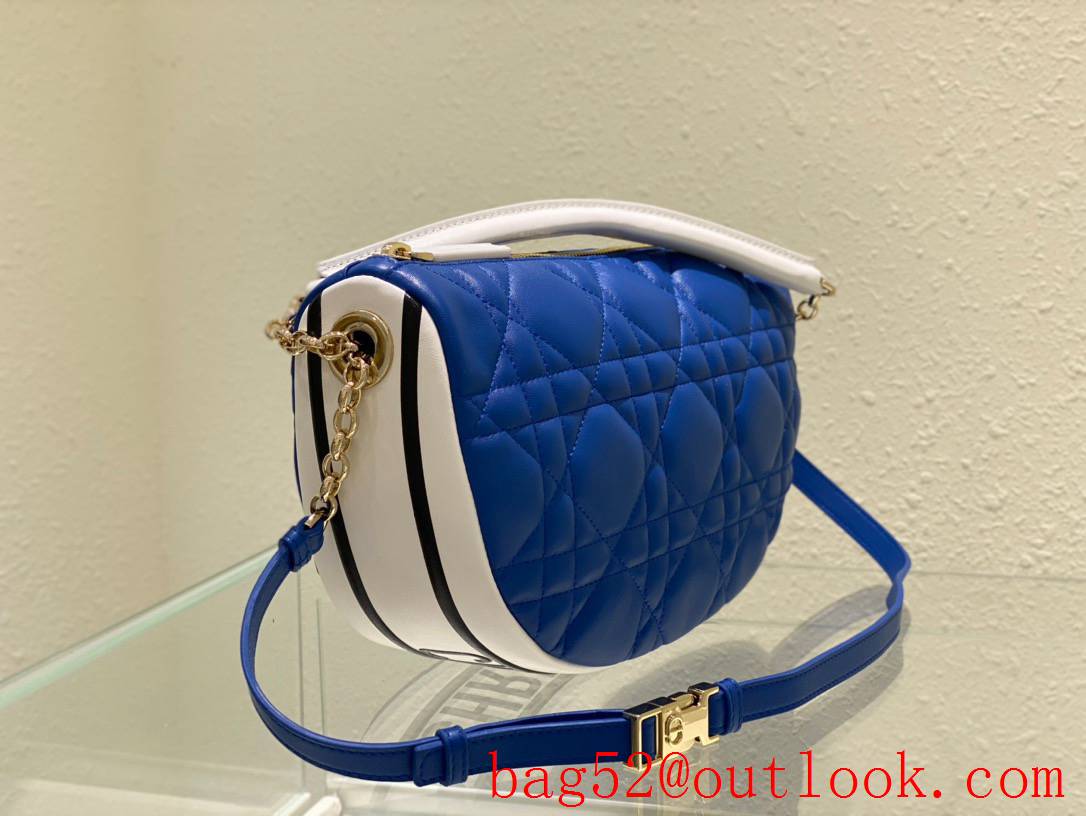 Dior soft blue calfskin with the signature enlarged cannage topstitching half moon shoulder bag