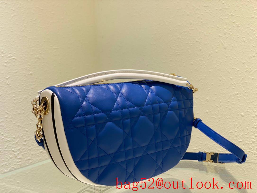 Dior soft blue calfskin with the signature enlarged cannage topstitching half moon shoulder bag