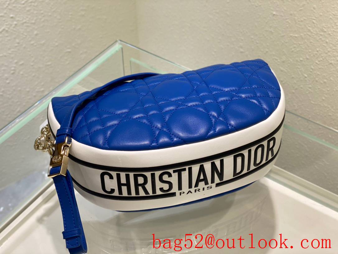 Dior soft blue calfskin with the signature enlarged cannage topstitching half moon shoulder bag