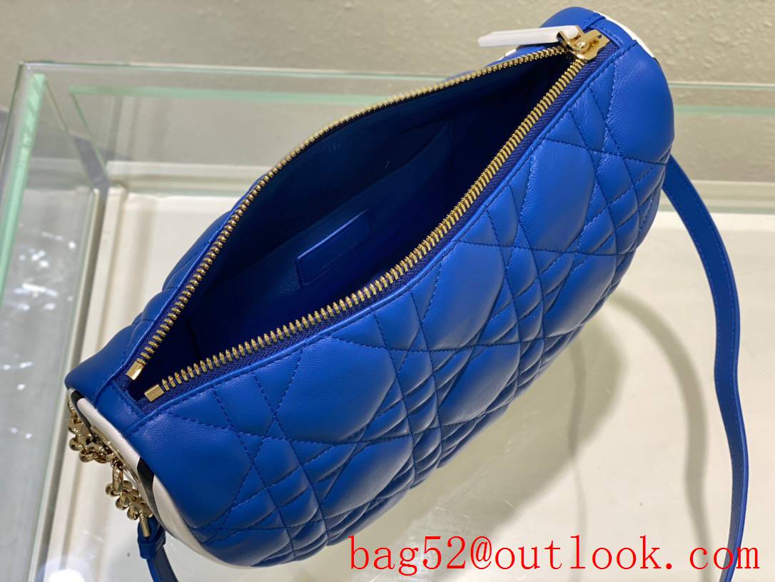 Dior soft blue calfskin with the signature enlarged cannage topstitching half moon shoulder bag