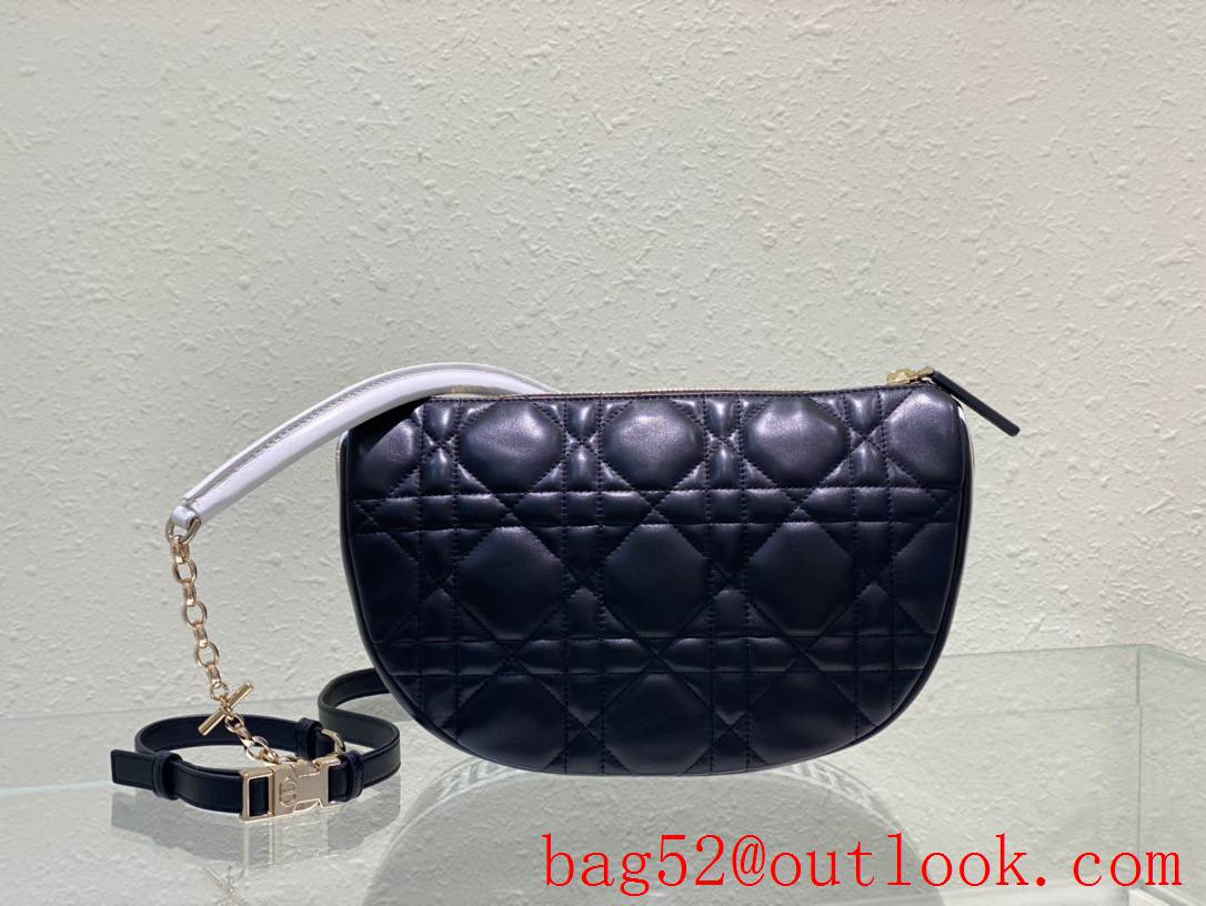 Dior soft calfskin with the signature enlarged cannage topstitching half moon shoulder navy blue bag