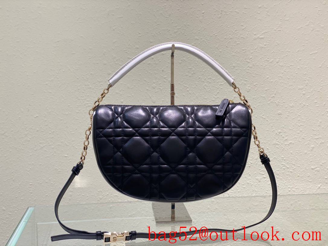 Dior soft calfskin with the signature enlarged cannage topstitching half moon shoulder navy blue bag