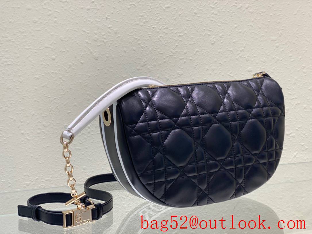 Dior soft calfskin with the signature enlarged cannage topstitching half moon shoulder navy blue bag