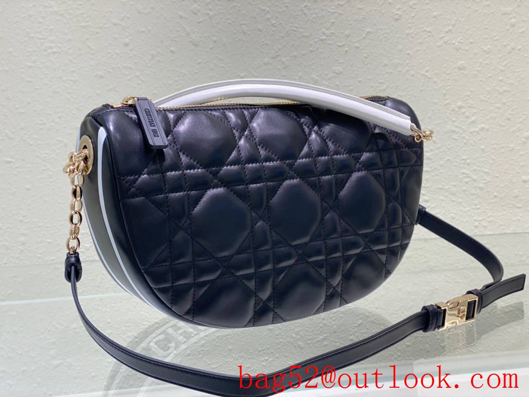 Dior soft calfskin with the signature enlarged cannage topstitching half moon shoulder navy blue bag