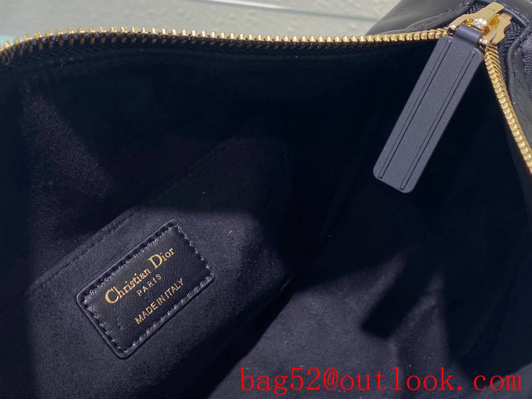 Dior soft calfskin with the signature enlarged cannage topstitching half moon shoulder navy blue bag