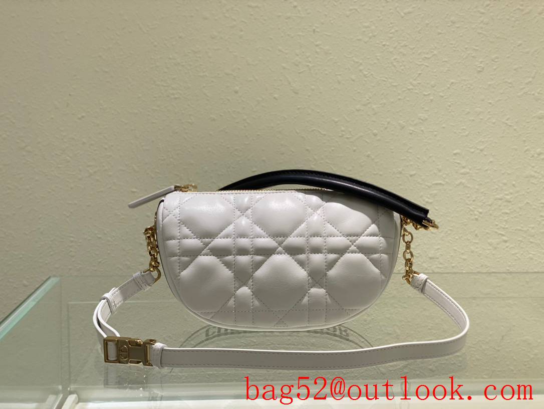 Dior soft white calfskin with the signature enlarged cannage topstitching half moon shoulder bag